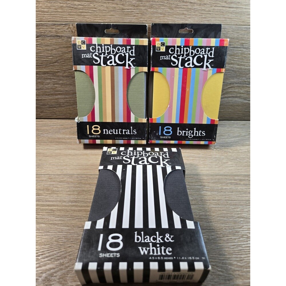 DCWV Chipboard Mat Stack 18 Sheets 4.5 X 6.5NEW  Lot Of 3 Neutrals, B&W, Brights